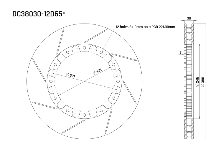 Ротор тормозного диска 380*30mm, DC Brakes DC38030-12D65S, D крепеж,