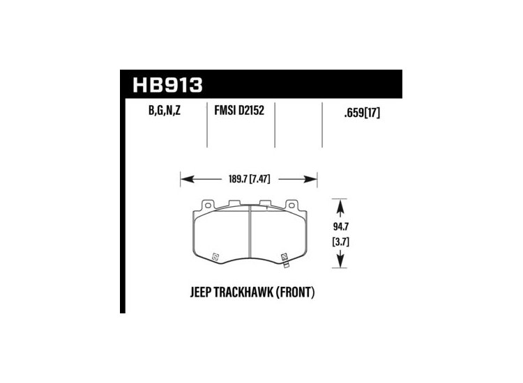 Колодки тормозные HB913N.659 Hawk HP Plus перед Jeep WK2 Trackhawk 2019->