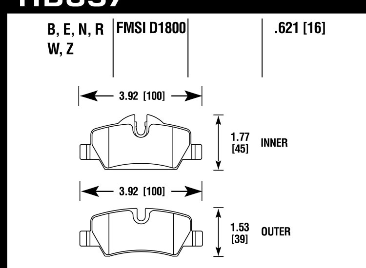 Колодки тормозные HB837W.621 DTC-30  Задние MINI F55; F56; JCW F56 2013->