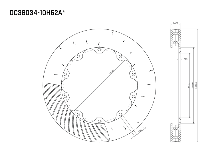 Ротор тормозного диска 380*34mm, DC Brakes DC38034-10H62A, H крепеж, (Brembo)