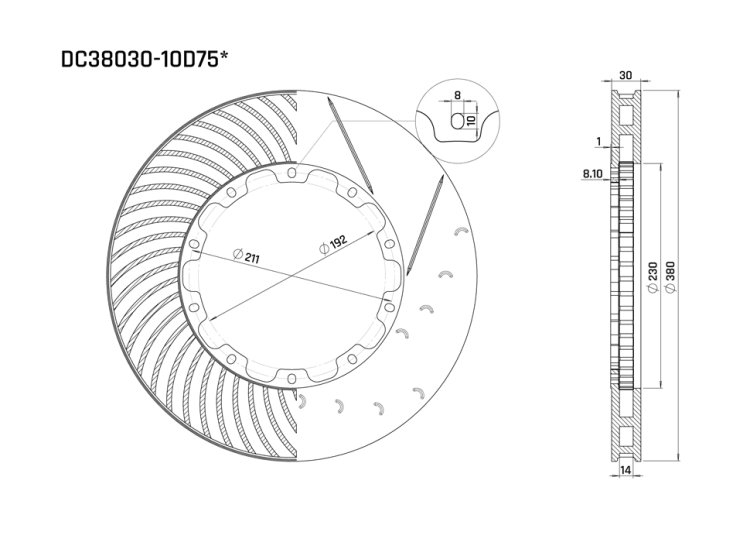 Ротор тормозного диска 380*30mm, DC Brakes DC38030-10D75S, D крепеж,