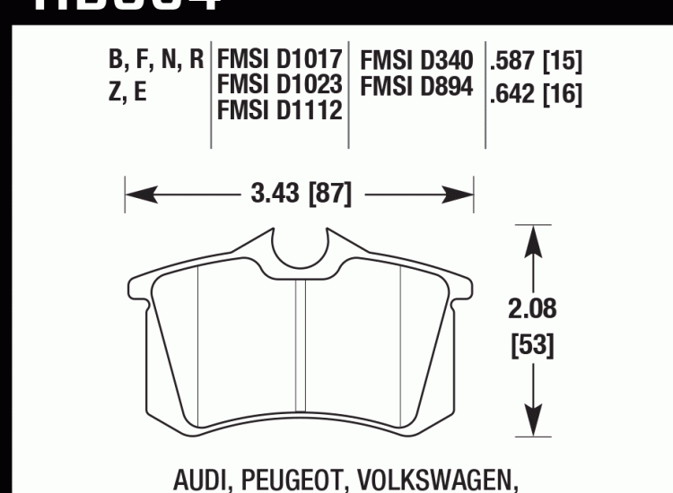 Колодки тормозные HB364D.587 HAWK ER-1 задние Renault Megane RS; VAG