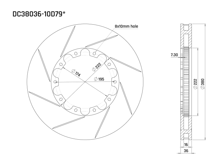 Ротор тормозного диска 380*36mm, DC Brakes DC38036-10D79S, D крепеж, (передние BMW M G8x)