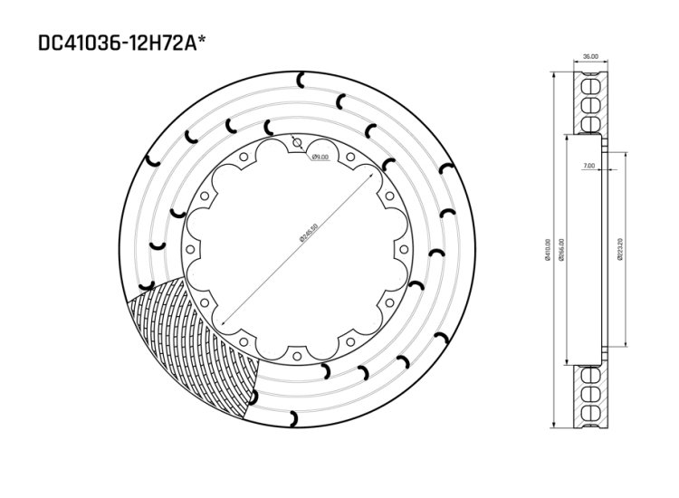Ротор тормозного диска 410*36mm, DC Brakes DC41036-12H72A, H крепеж, AP Racing CP4095 D70mm