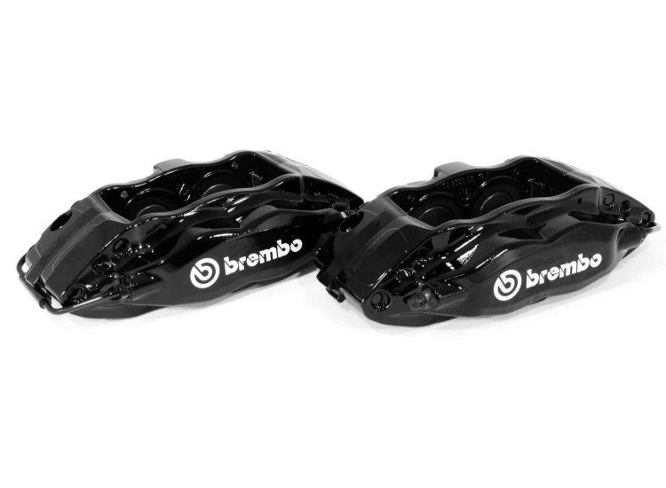 Комплект суппортов 2 шт. Brembo 4 поршня+адаптеры+армир. торм. шланги (2 шт) Черные VAG-B4B-GN3BK