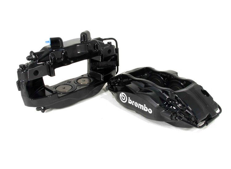 Комплект суппортов 2 шт. Brembo 4 поршня+адаптеры+армир. торм. шланги (2 шт) Черные VAG-B4B-GN3BK