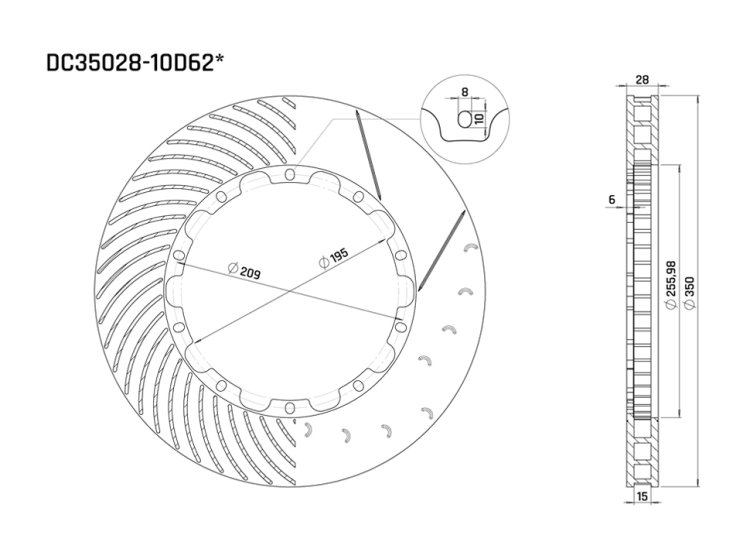 Ротор тормозного диска 350*28mm, DC Brakes DC35028-10D62S, D крепеж