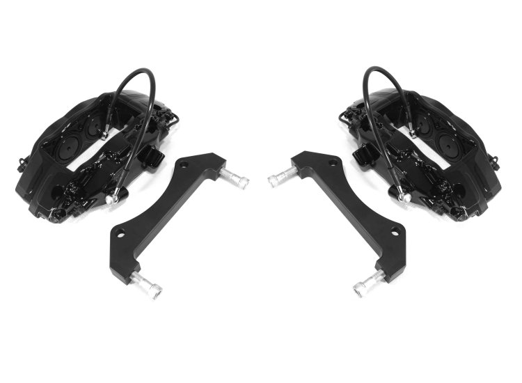 Комплект суппортов 2 шт. Brembo 4 поршня+адаптеры+армир. торм. шланги (2 шт) Черные VAG-B4B-GN3BK