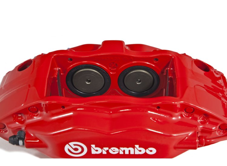 Комплект суппортов 2 шт. Brembo 4 поршня + адаптеры + армир. торм. шланги (2 шт) Красные VAG-B4B-GN3