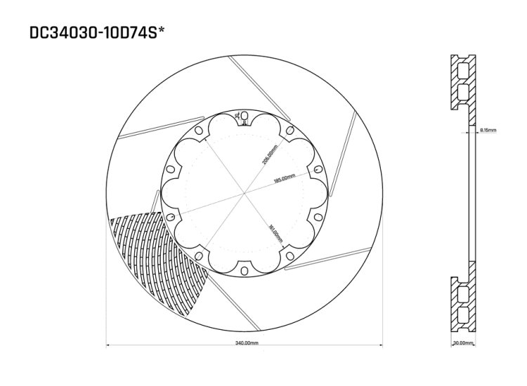 Ротор тормозного диска 340*30mm, DC Brakes DC34030-10D66S, D крепеж