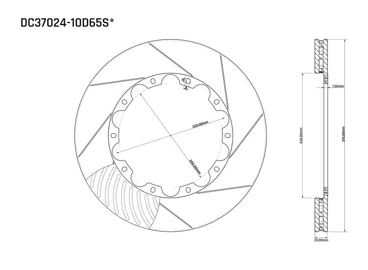 Ротор тормозного диска 370*24mm, DC Brakes DC37024-10D65S, D крепеж, (задние BMW M F8x; G8x)