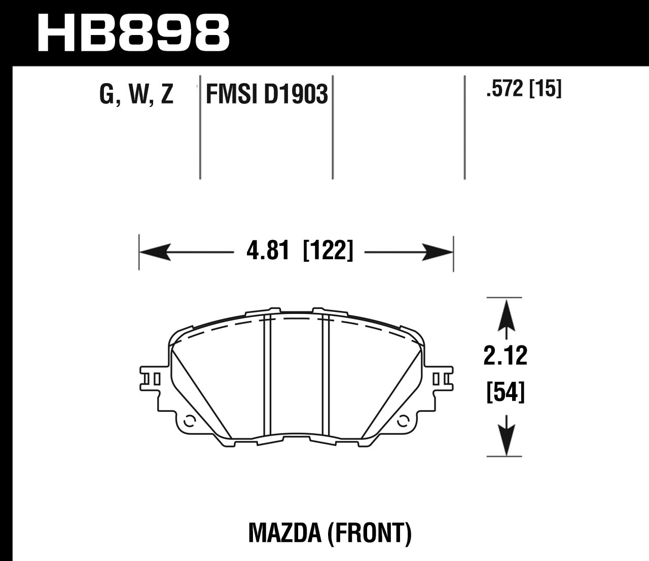 Колодки тормозные HB898G.572 DTC-60 Mazda MX-5 ND, Fiat 124 Spider передние (суппорт Nissin)