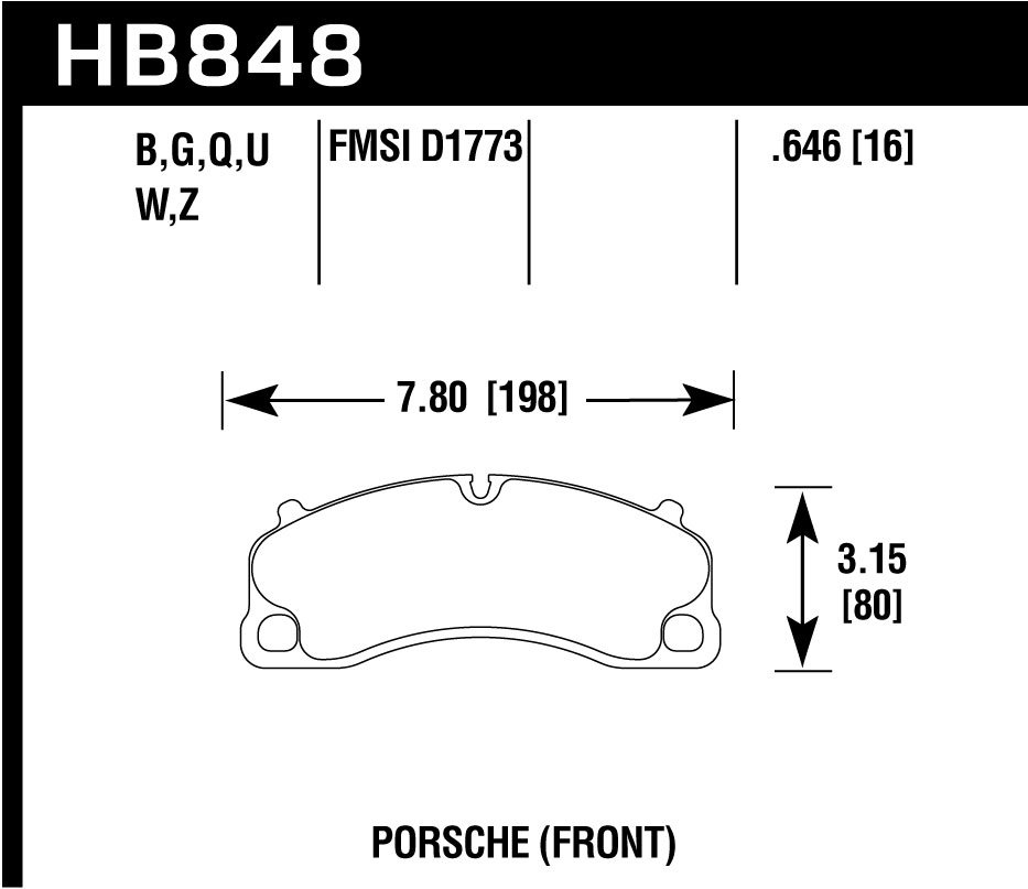 Колодки тормозные HB848U.646  HAWK DTC-70 перед PORSCHE 911 (991) GT3, GT3 RS; Cayman 718 GT4, GTS;