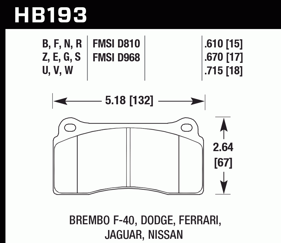 Колодки тормозные HB193D.670 HAWK ER-1  Brembo 4 порш. перед Tesla 3, Y НЕ Performance; зад GTR R35
