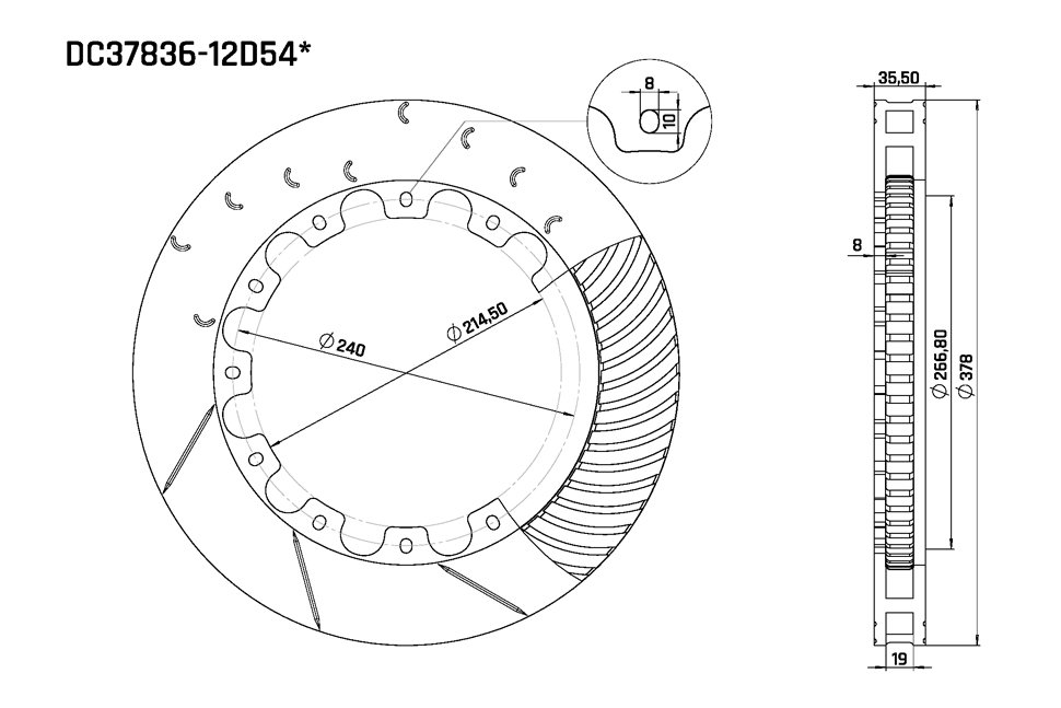 Ротор тормозного диска 378*36mm, DC Brakes DC37836-12D54S,  D крепеж